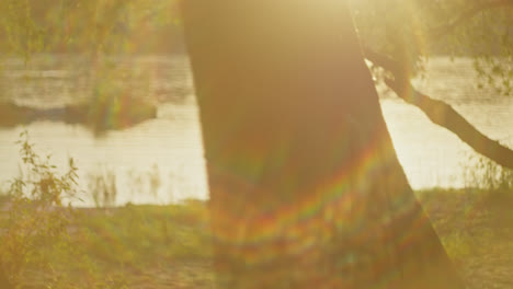 sunset riverbank musician