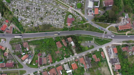 city traffic drone view in hungary