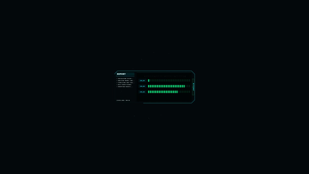 Futuristic Digital Data Report Interface with Loading Progress Bars