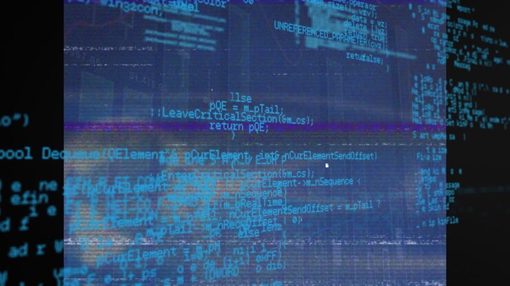 Animation of interference over data processing on blue background