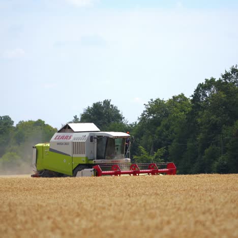 farmer combining field of wheat