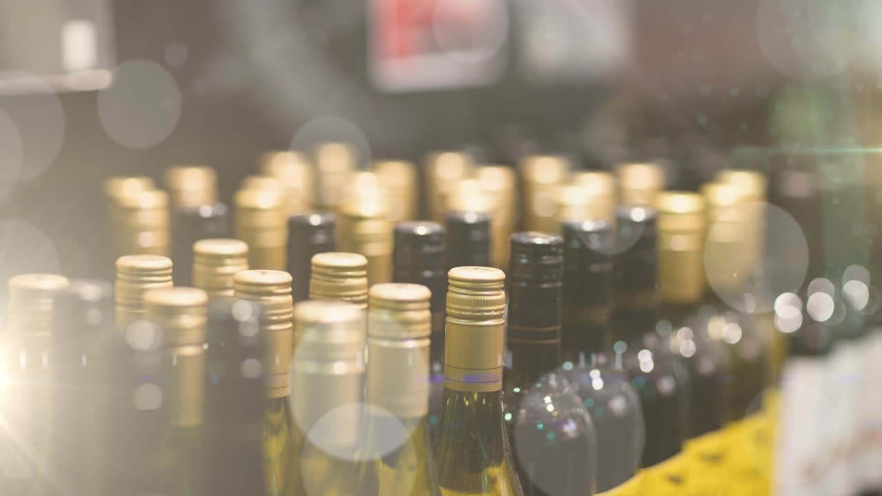 animación de bokeh sobre botellas de vino en la tienda