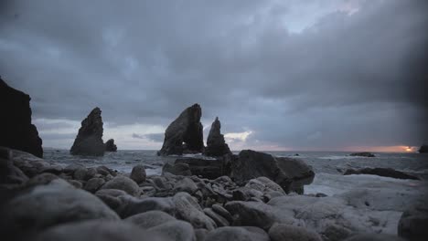 crohy head in donegal ireland ocean wave on rocks in sunset