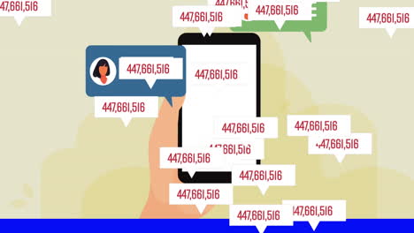 digital animation of digital interface over hand using smartphone against yellow background
