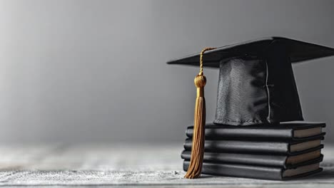 graduation cap on books