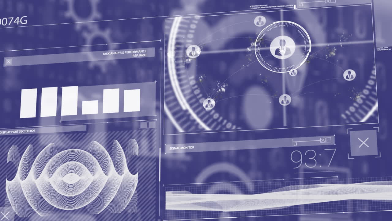 보라색 배경으로 그래프의 회전 화면의 애니메이션