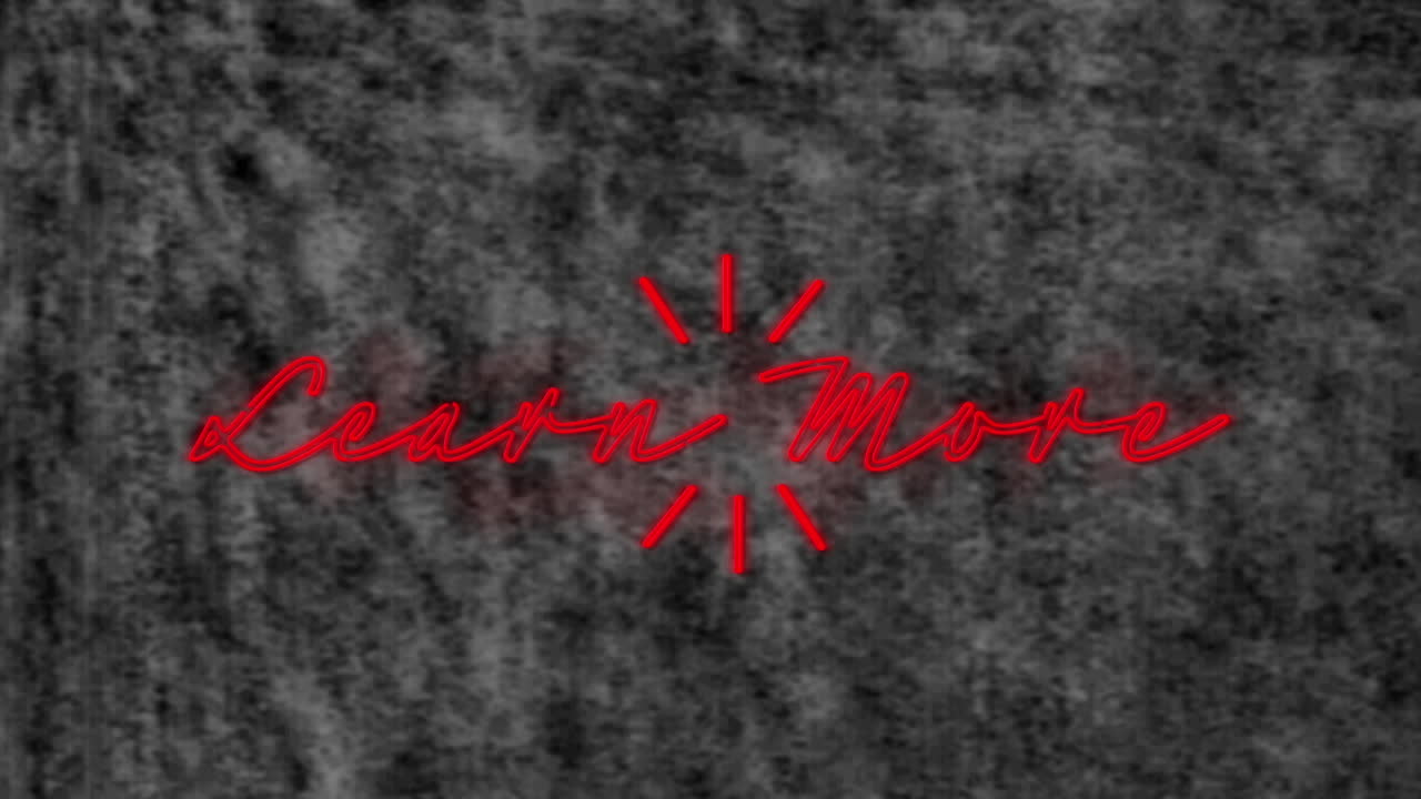 Animation of neon learn more text over textured background