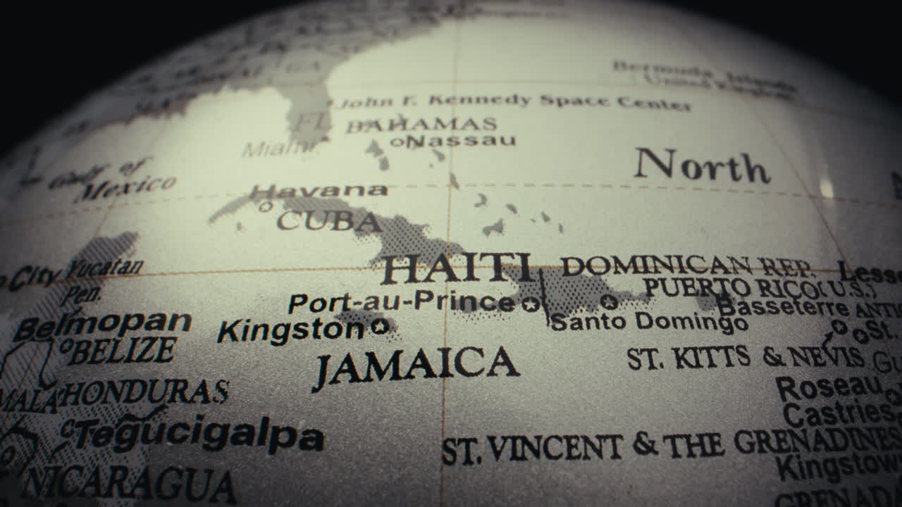 Close-up of a World Map Focusing on the Caribbean Islands