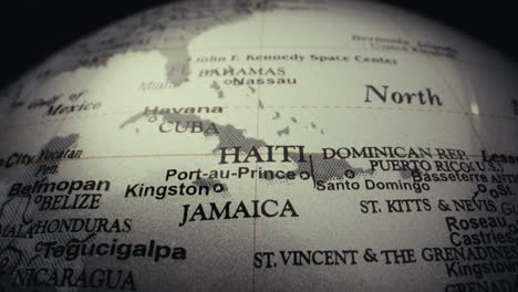close-up of a world map focusing on the caribbean islands