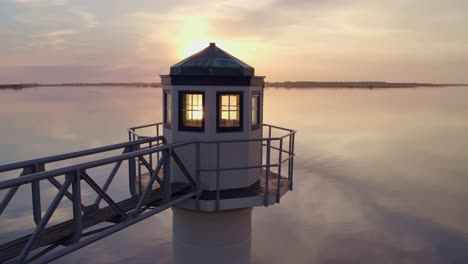 the famous oostmahorn lighthouse friesland during a magical sunrise