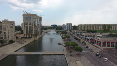 council of montpellier administrative building in front of river lez aerial