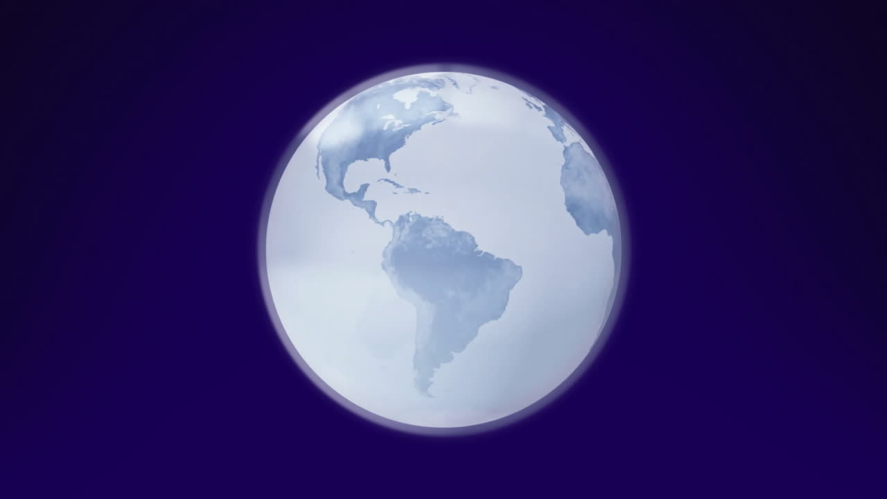 Animation of shining white globe rotating on dark background