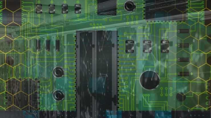 Animation of data processing over server room