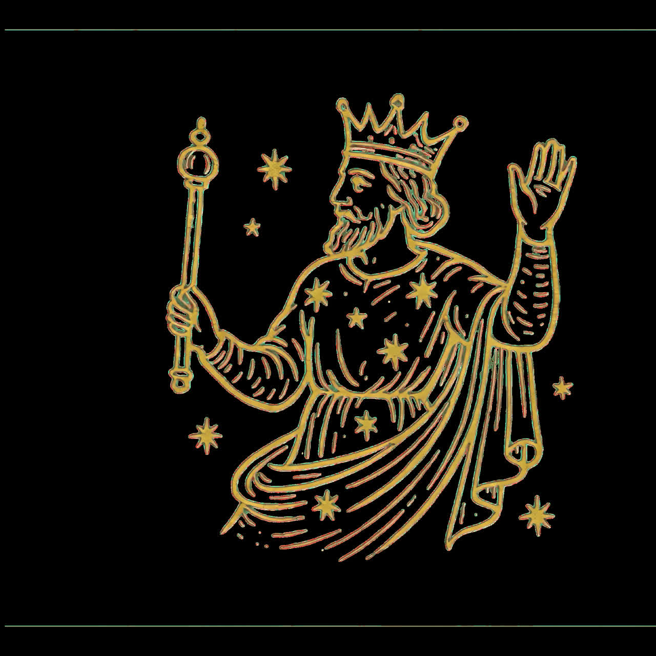 Regal king illustration with stars animation isolated asset, transparent 4K video, alpha channel