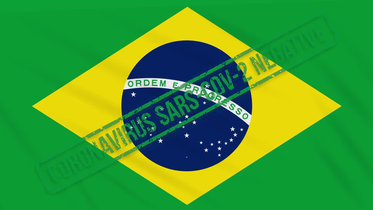 brasil balanceando una bandera con un sello verde de libertad del coronavirus, bucle