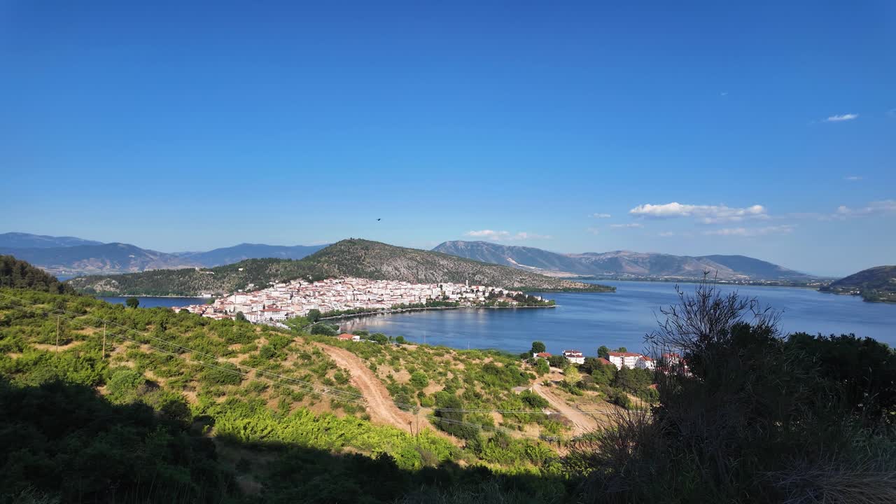 Kastoria Greece Lake Orestiada city viewpoint skyline clear blue sky