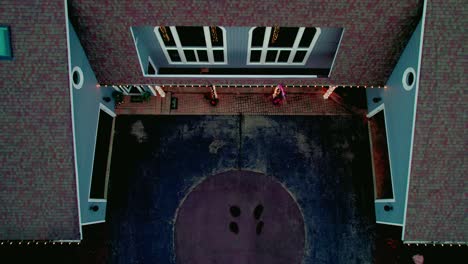 aerial of residential house in oregon illinois, usa during christmas and new year holiday