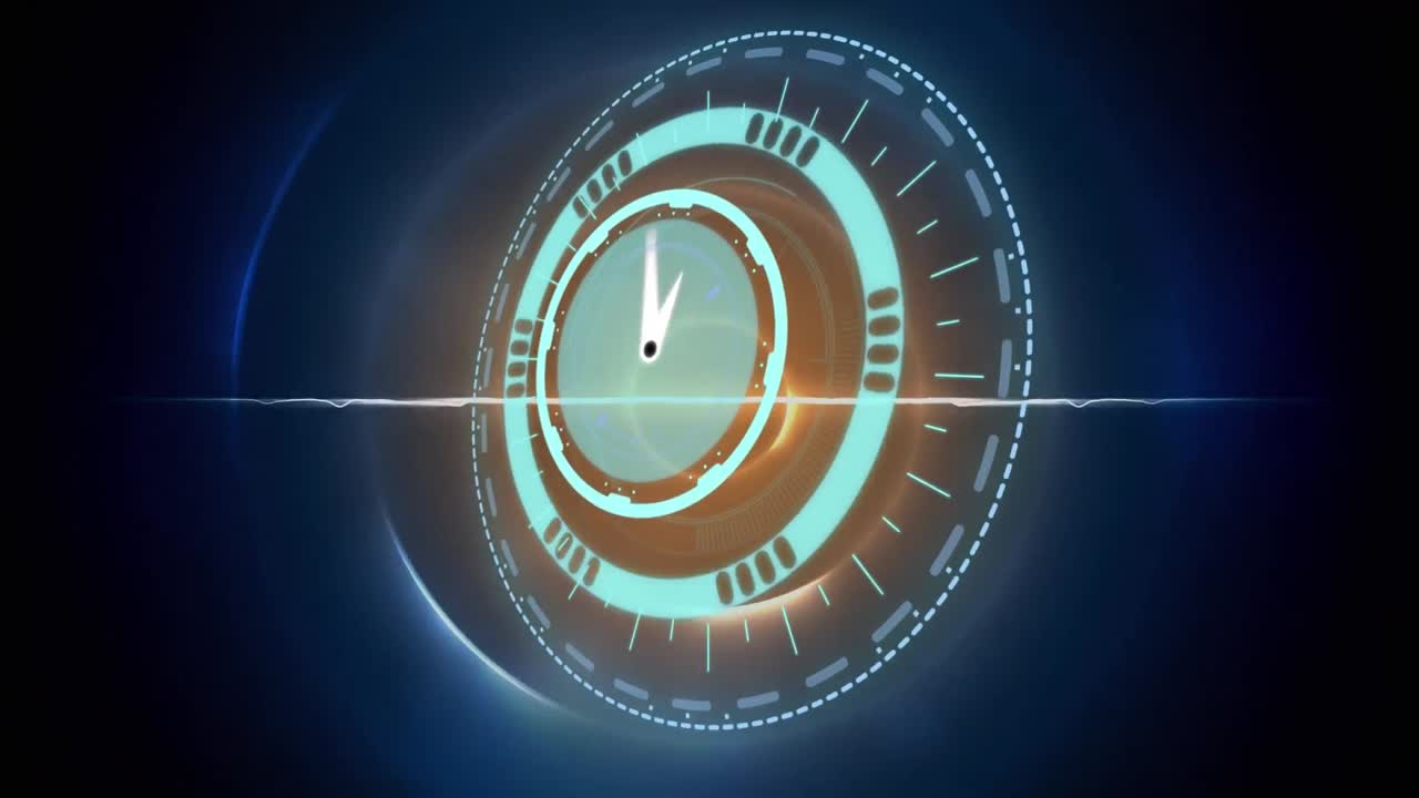 animación de escaneo de alcance y reloj moviéndose sobre círculos azules