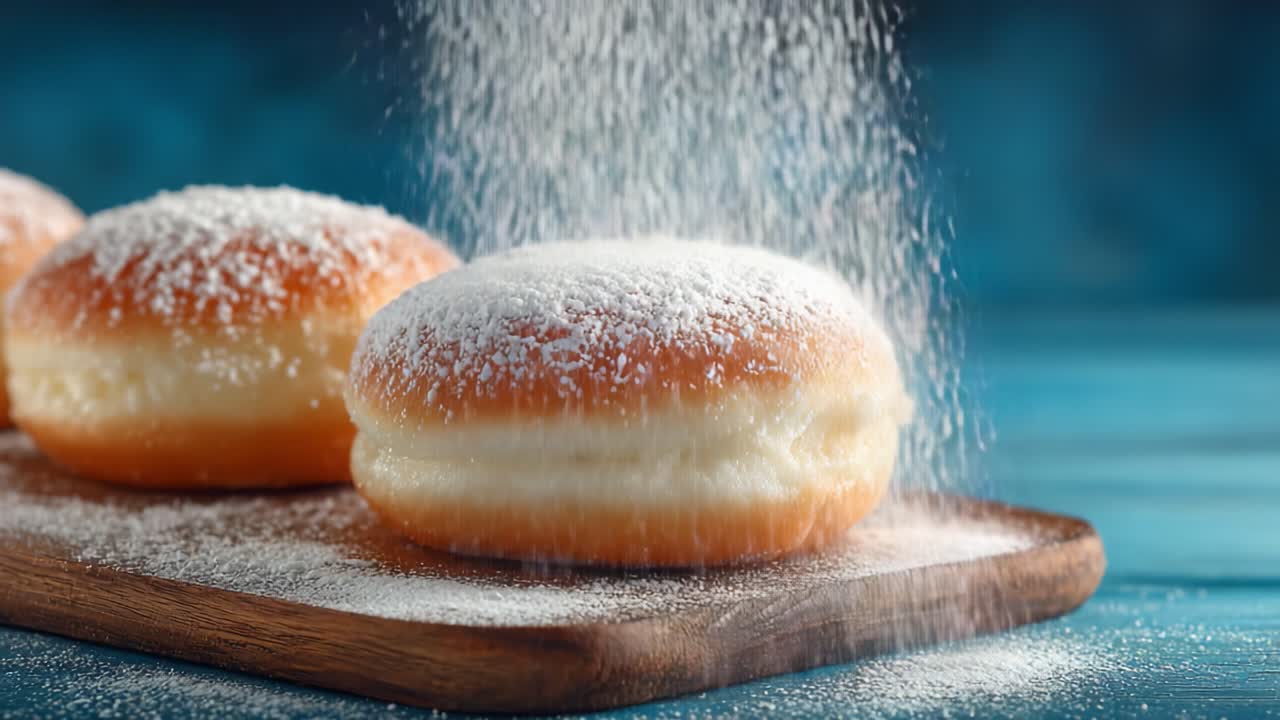 Köstlich süße Donuts von ihrer besten Seite: Eine Nahaufnahme von fluffigen Leckereien, bestreut mit Puderzucker, perfekt für jede Desserttafel oder als verwöhnende Snack-Wahl.