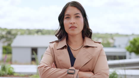 portrait, face or woman on rooftop with a mission