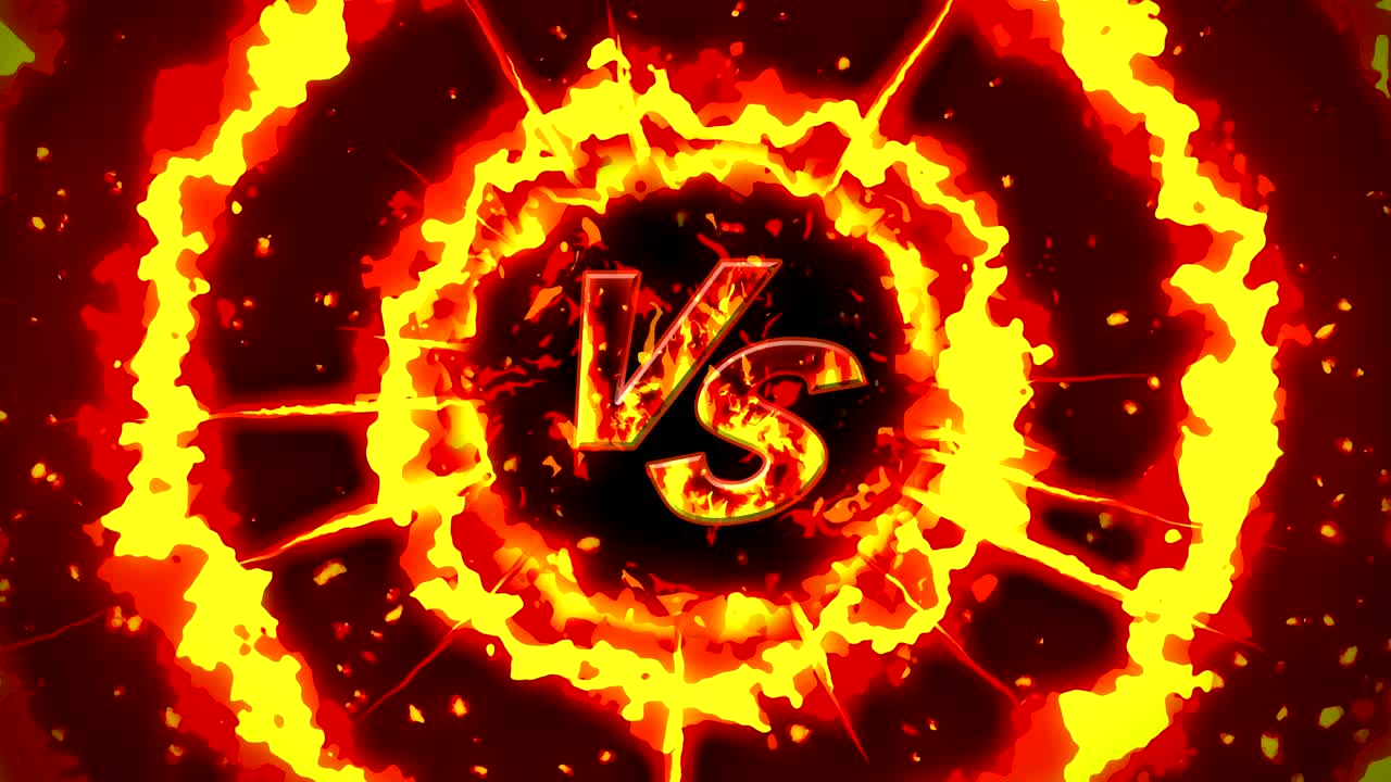 만화 화재 애니메이션. 불꽃 루프 배경. 경쟁. 전투 게임. 아이콘에 대항. 아이콘과 대결.