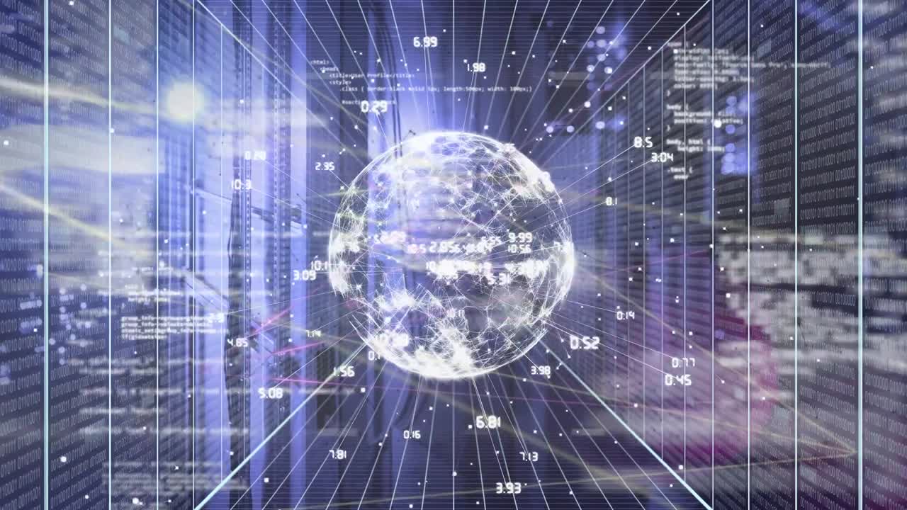 데이터 처리 및 컴퓨터 서버를 통한 연결의 글로브의 애니메이션