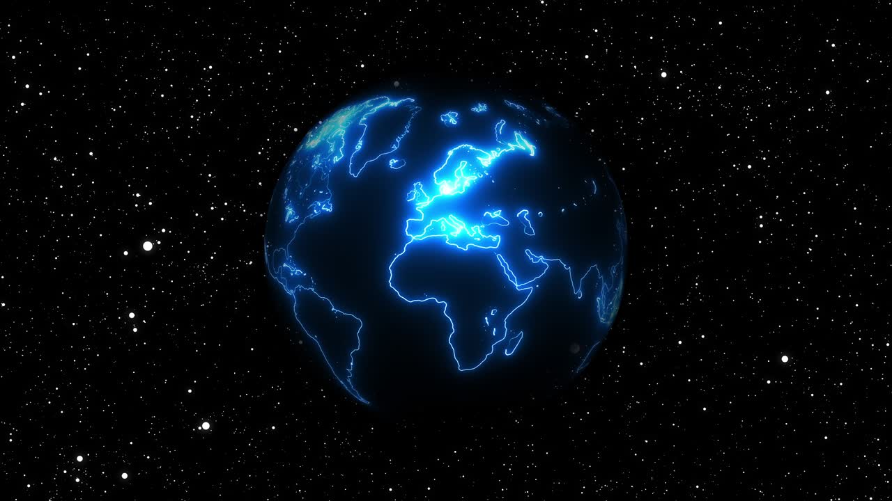 planeta tierra con continentes de neón