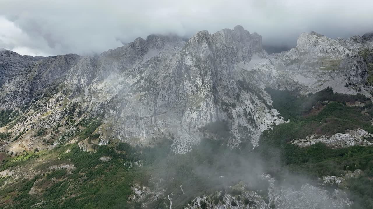 Serrated Mountain Ridge in Theth National Park, Albania Aerial View
