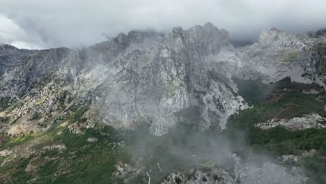 serrated mountain ridge in theth national park, albania aerial view