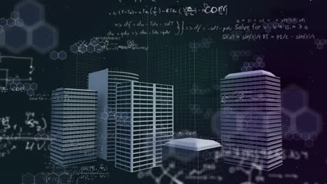 animación de un modelo de ciudad 3d sobre ecuaciones matemáticas, procesamiento de datos.