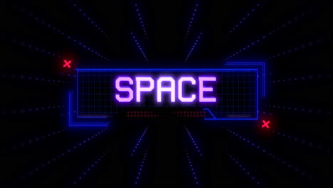 modern neon sign illuminates space day in futuristic font on grid background