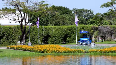 royal thai park with flowers and vendor