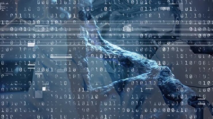 Animation of science data processing over female caucasian scientist