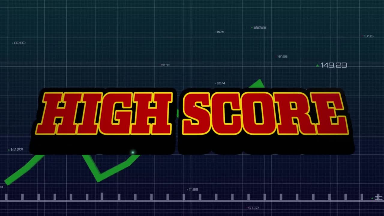 Animation of high score text over green line and statistics data processing