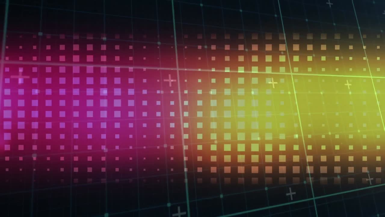 Animazione di schermo digitale con luci rosa e gialle