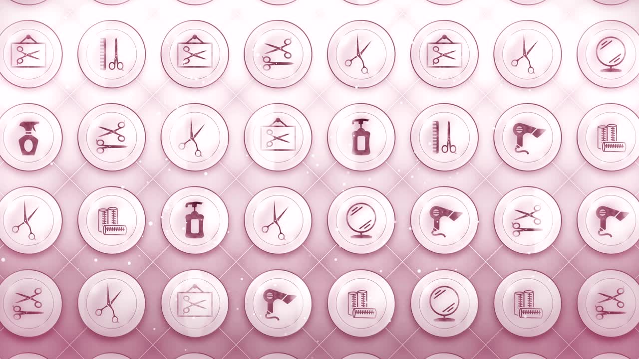 헤어드레스 아이콘 세트, 헤어 살롱 아이템 배경, cg 루프 애니메이션