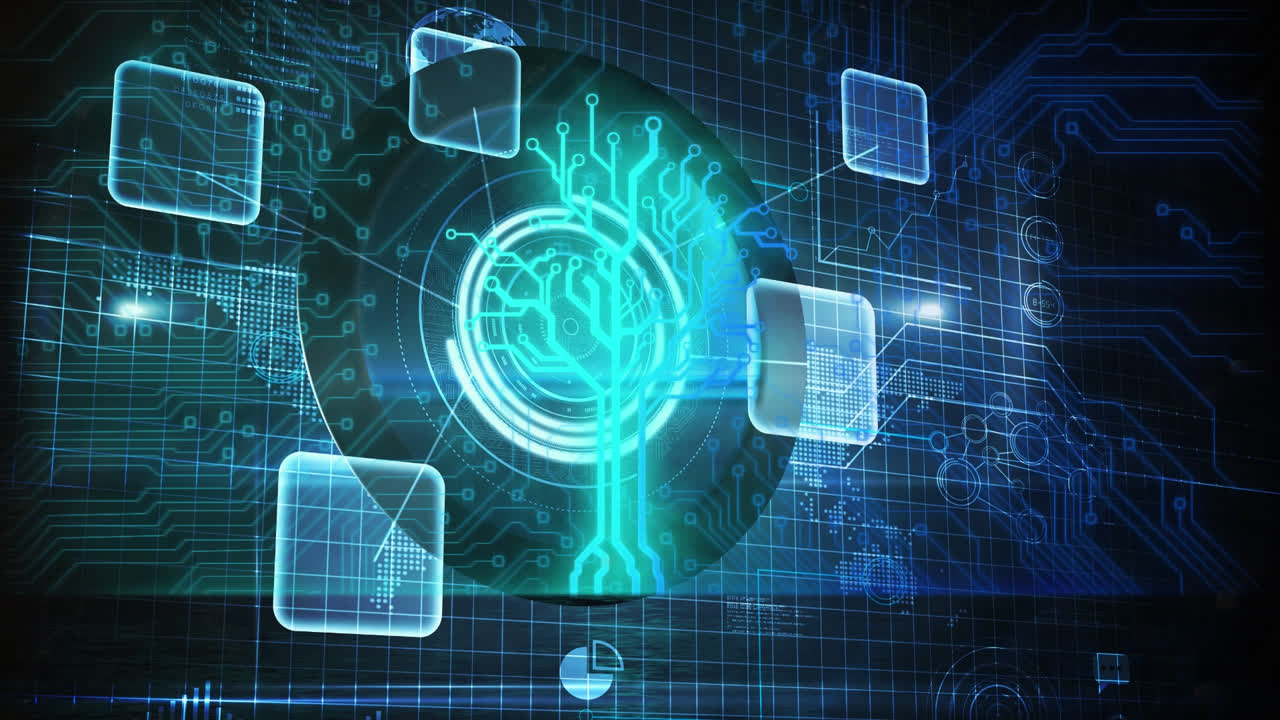 animación del procesamiento de datos y formas sobre fondo negro