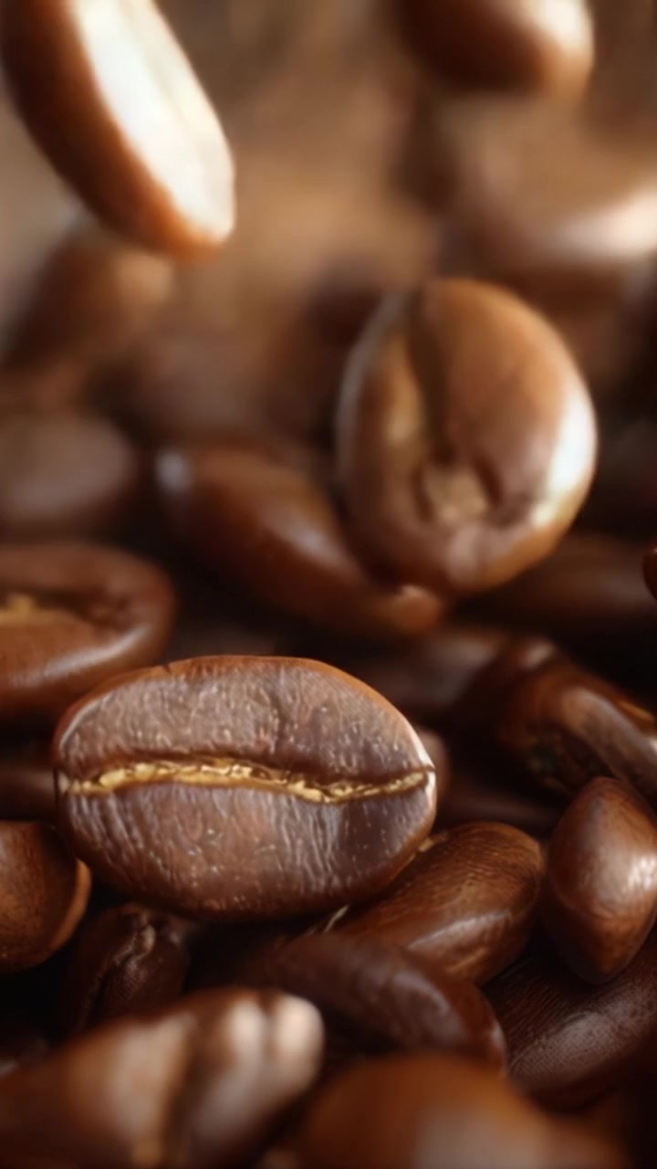 Et nærbillede af ristede kaffebønner, der fremviser deres rige brune farve og unikke tekstur, ideelt for kaffeelskere og entusiaster.