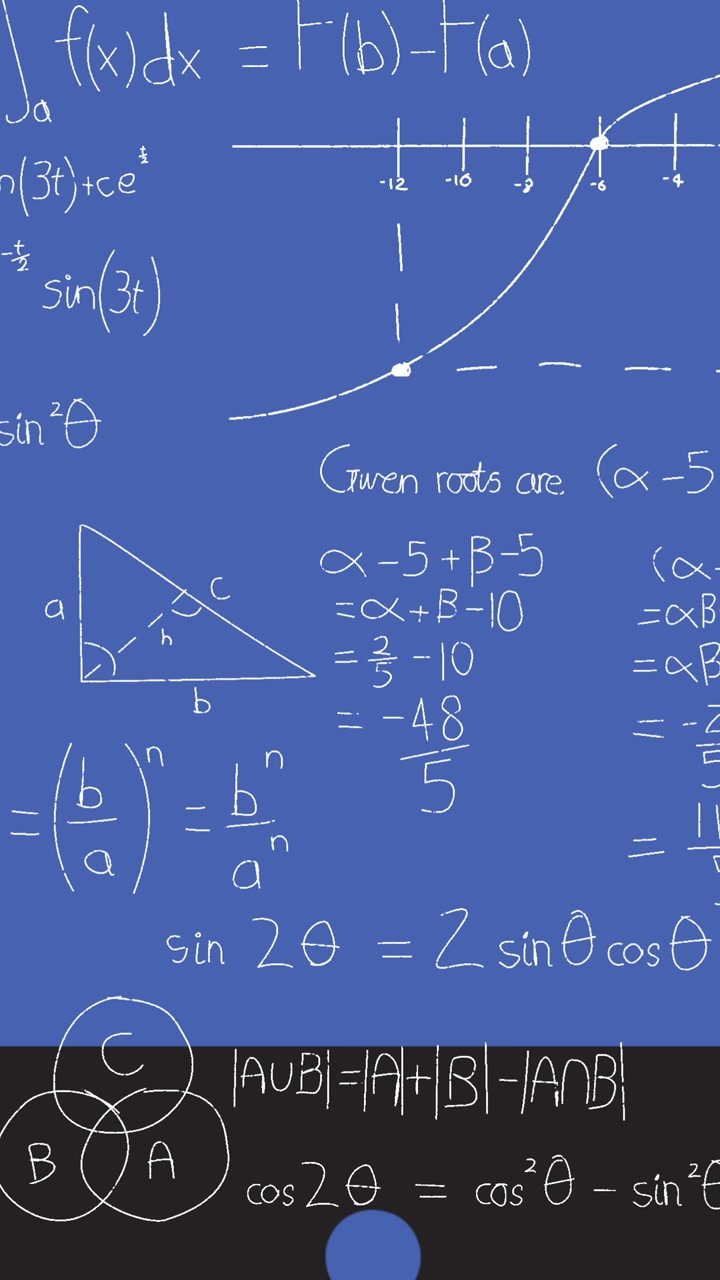 Animazione di equazioni matematiche su sfondo blu