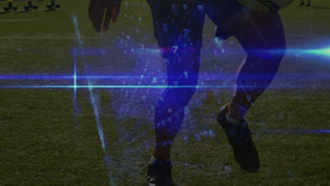 Animation-Der-Datenverarbeitung-über-Verschiedene-Männliche-Fußballspieler,-Die-Im-Stadion-Spielen