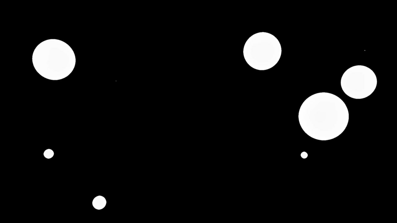 Abstrakt animation af udvidende hvide kugler på sort baggrund