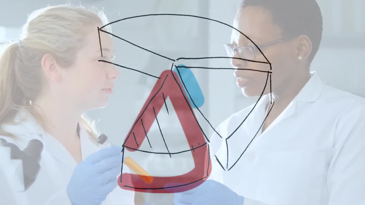 실험실에서 다양한 여성 과학자들에 대한 다이어그램 그림의 애니메이션