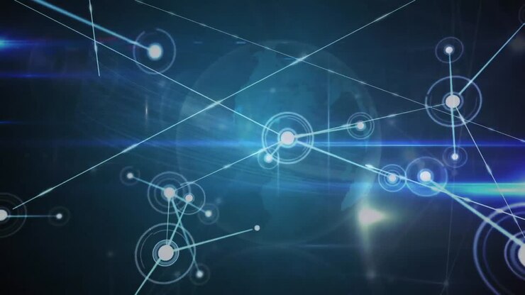 Animation of globe with network of connections with glowing spots