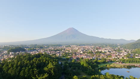 aerial view of mount fuji and surrounding town