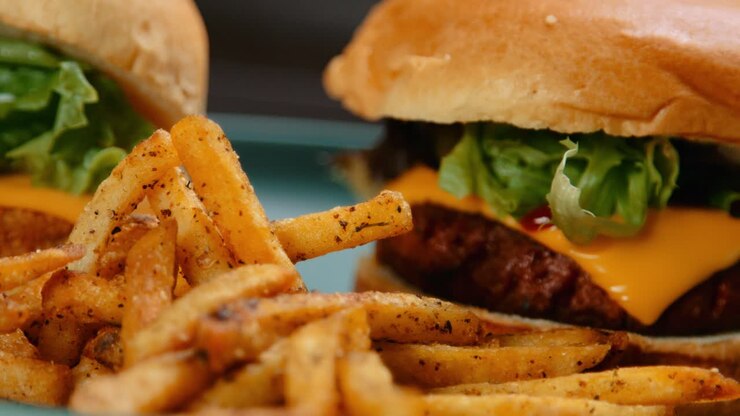 Cheese Burger and Chips Meal on a Plate