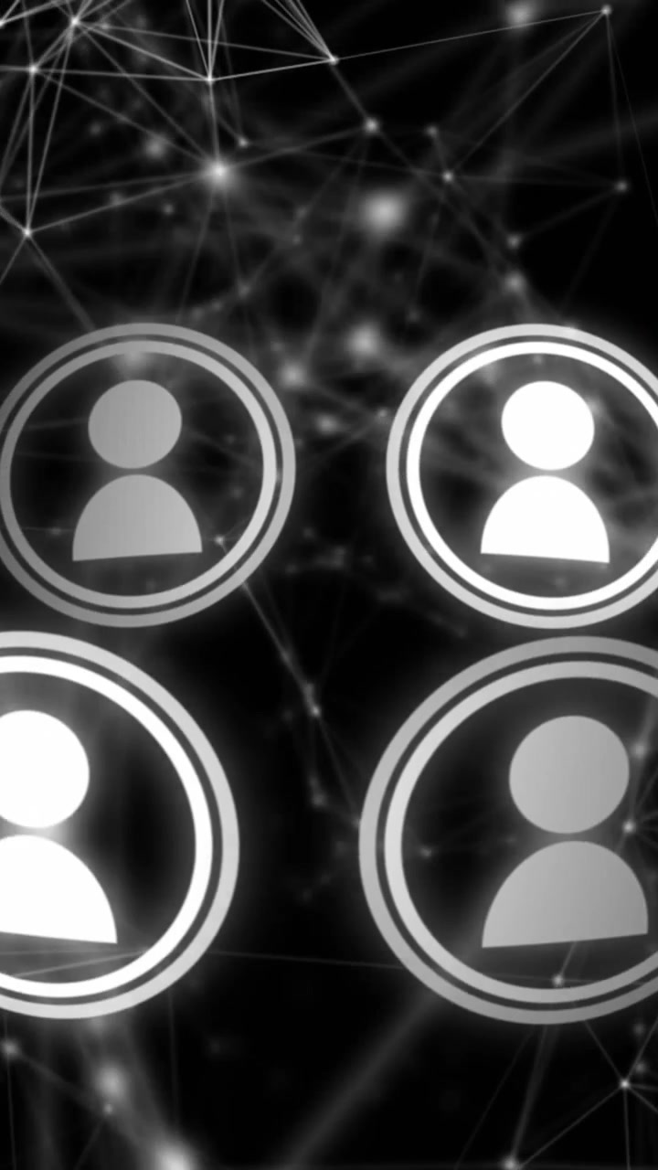 Animation of profile icon in circles over connected dots against black background
