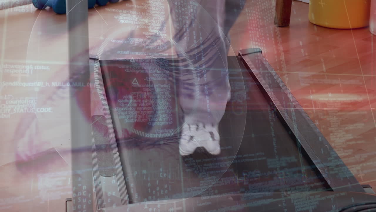 Animation of financial data processing over exercising person