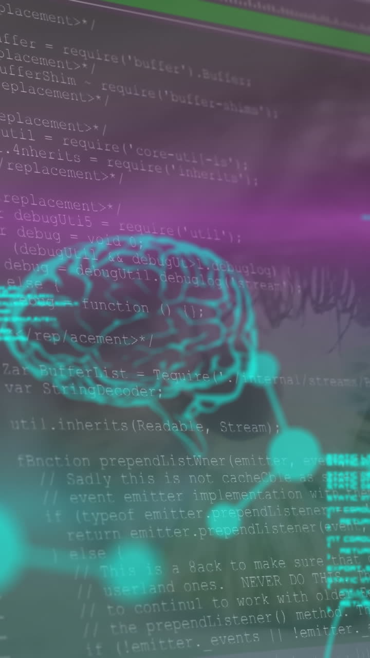 Animation of chemical formulas and data processing over brain and woman eye