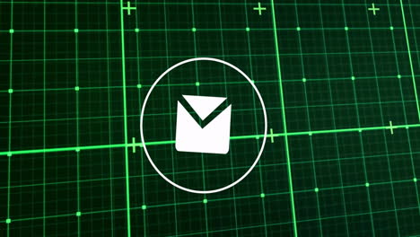 animating email icon over green grid background with crosshairs