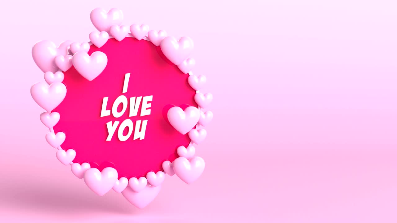 "사랑의 선언: ""사랑의 개념, 로맨스, 애니메이션은 텍스트를위한 공간을 만들기 위해 이동합니다""라는 문구와 함께 애니메이션 3d 아이콘."
